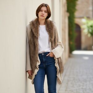 Venus Y2K Fur Trim Cardigan Sweater Size S